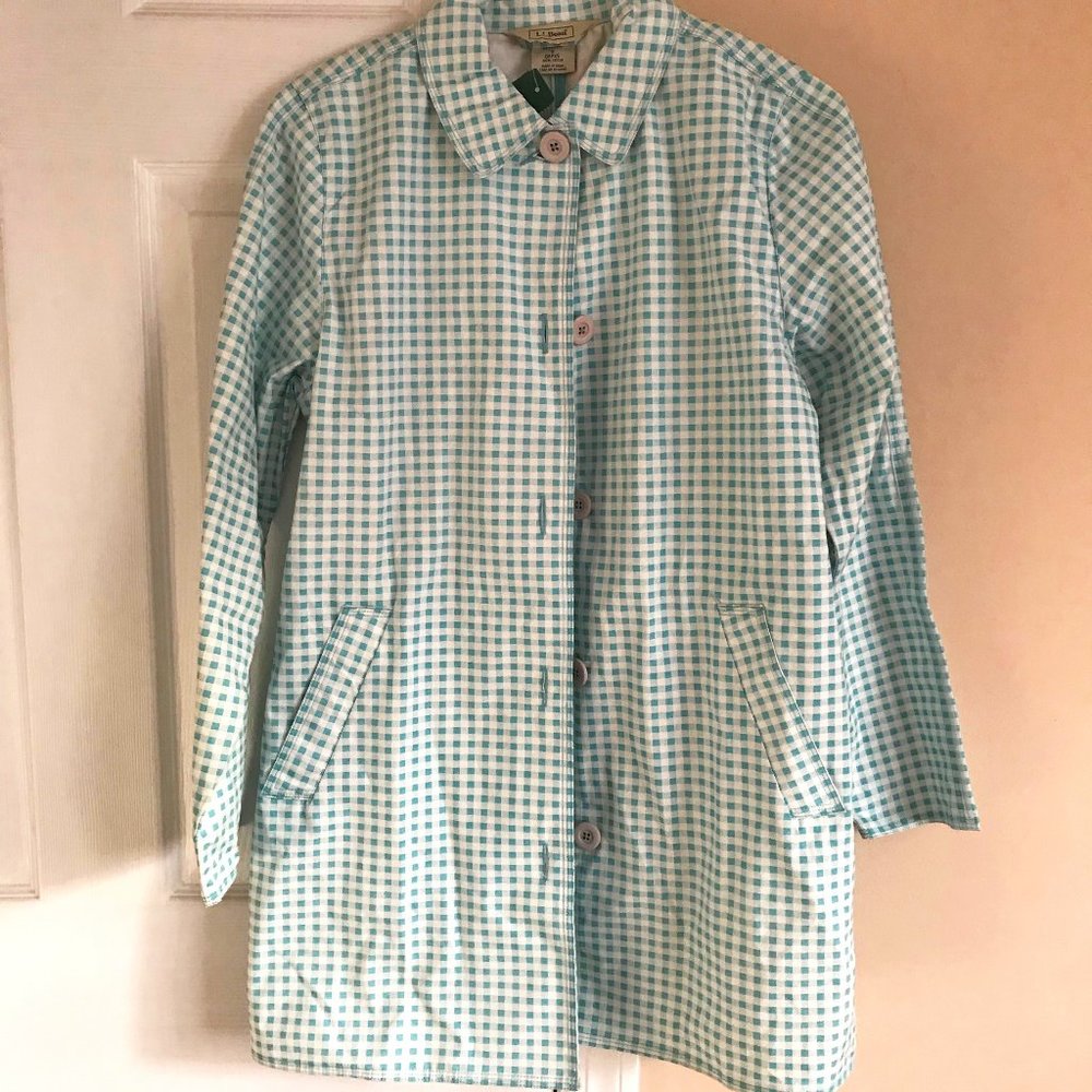 L.L. Bean Womens Gingham Trench Coat Rain Jacket Small NEW